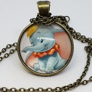 Dumbo Elephant Glass Tile Necklace New